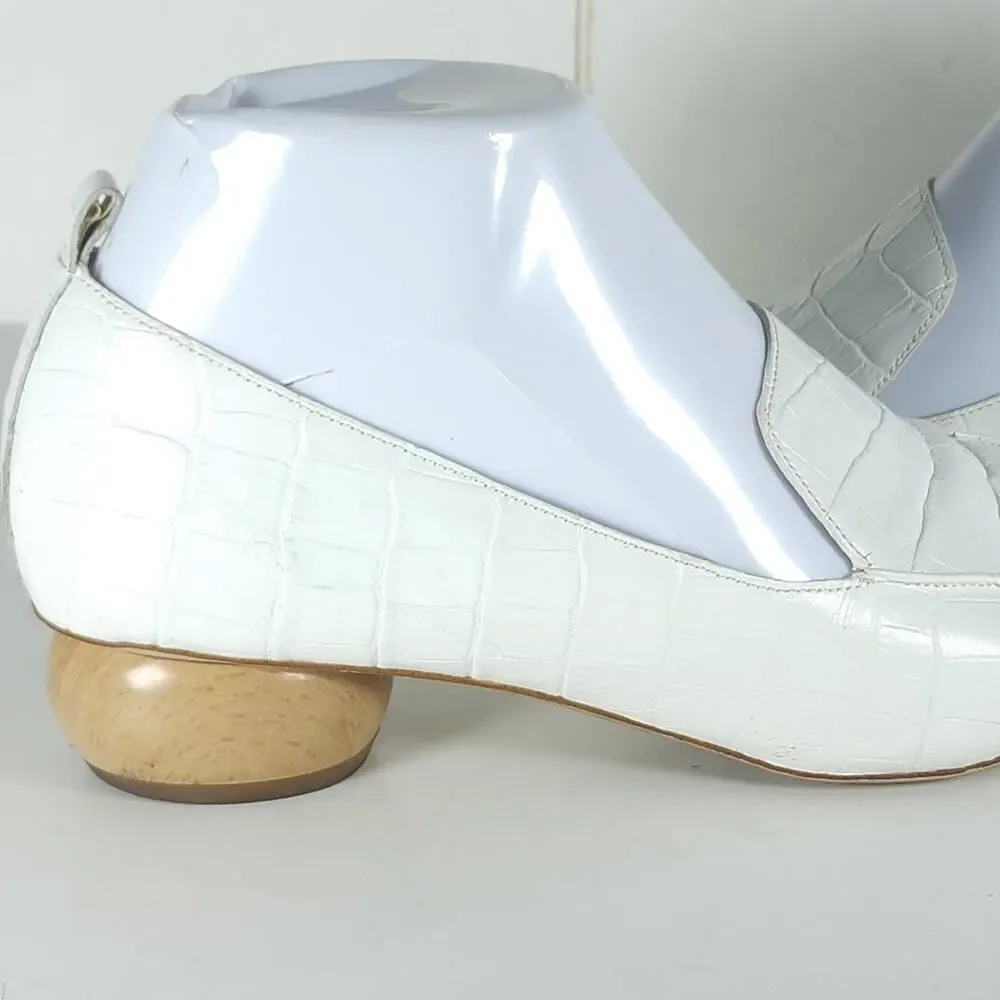 Jeffrey Campbell Viona Women's US 7 Ivory Croc Embossed Leather Wood Heel Shoes